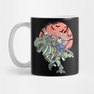 Funny Dabbing Boys Skeleton Pumpkin riding a T Rex Mug